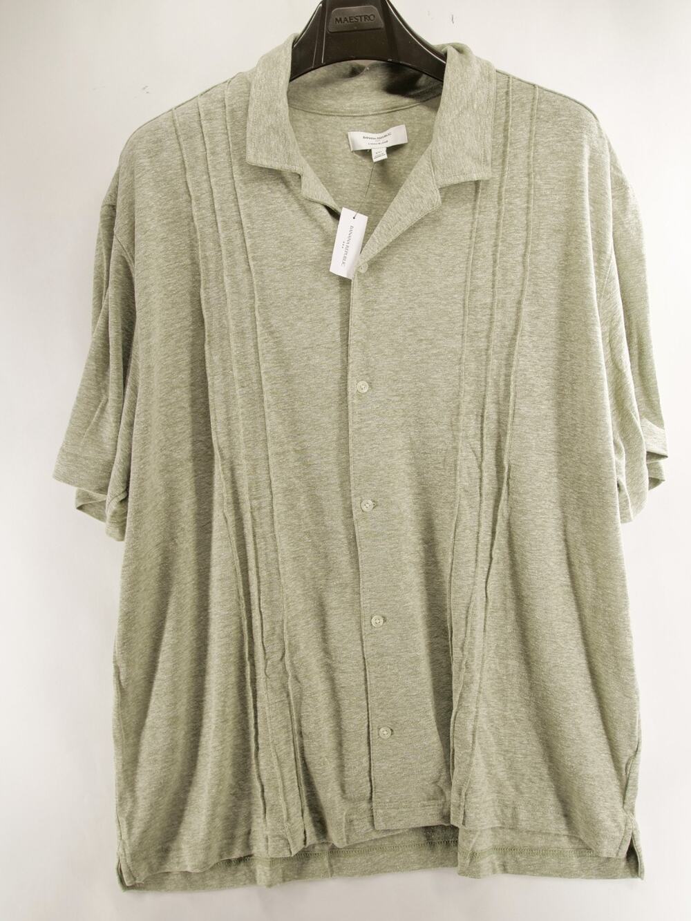 Banana Republic Shirt Mens XXL NWT Sage Green Linen Blend Pleated Resort
